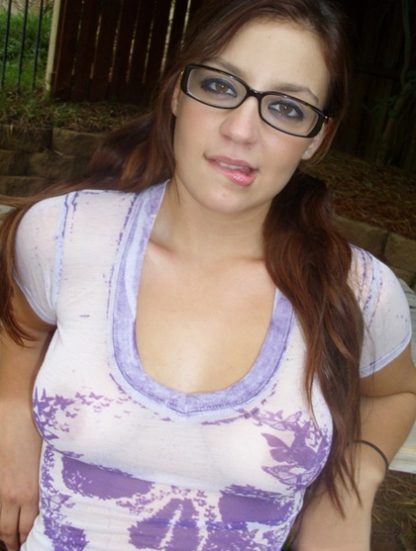 Brunette Samantha in glasses shows her big fat tits outside in lace shorts 31019503