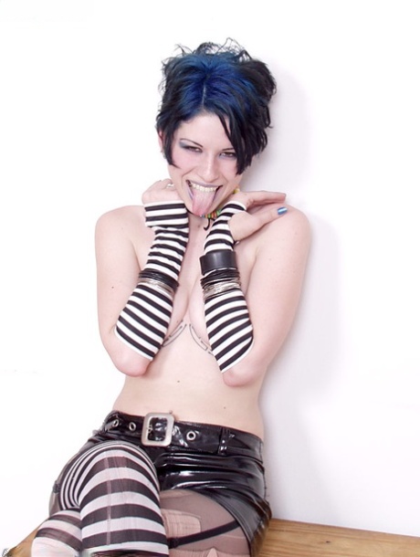 Punk girl Agent Aeon shows her small tits and flexibility during solo action 96233301