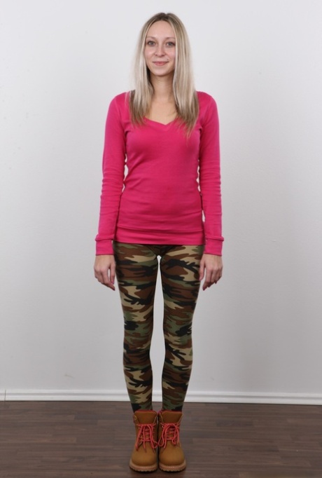 Solo girl in camo pants strips naked for the very first time 65141281