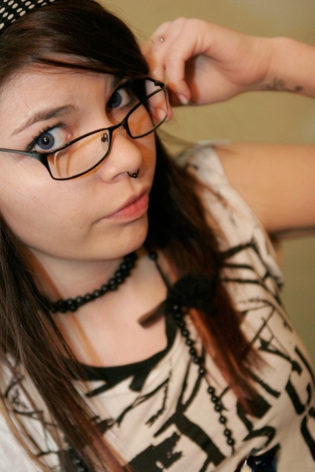 Solo girl Kaira 18 takes off her glasses while fully clothed 75721417