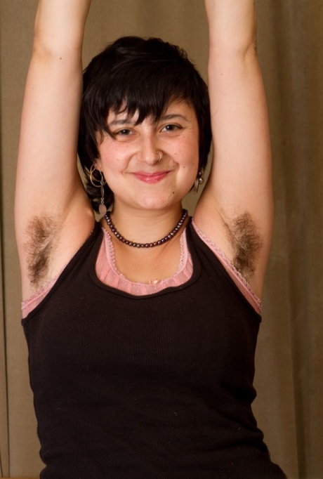 Solo girl with hairy pits and natural tits looses her bush from sheer panties 15446525