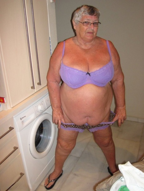 Overweight British oma Grandma Libby exposes her boobs while ironing 11608553