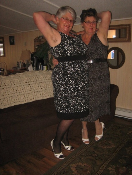Fat nan Girdle Goddess and her old girlfriend free their saggy boobs and twats 33931700