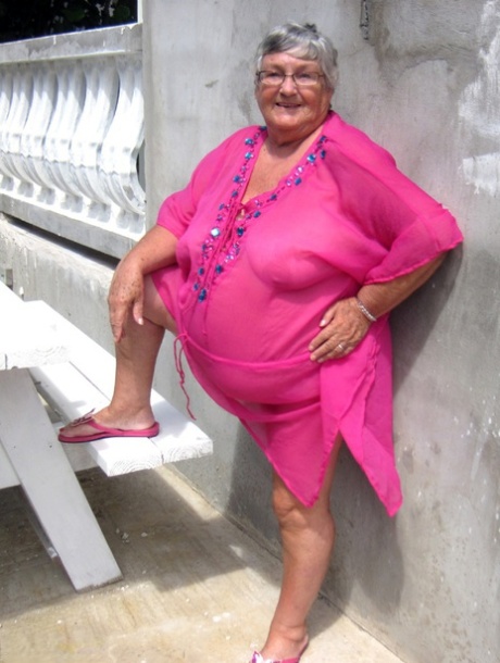 Old lady Grandma Libby exposes her morbidly obese body on a picnic table 80057781