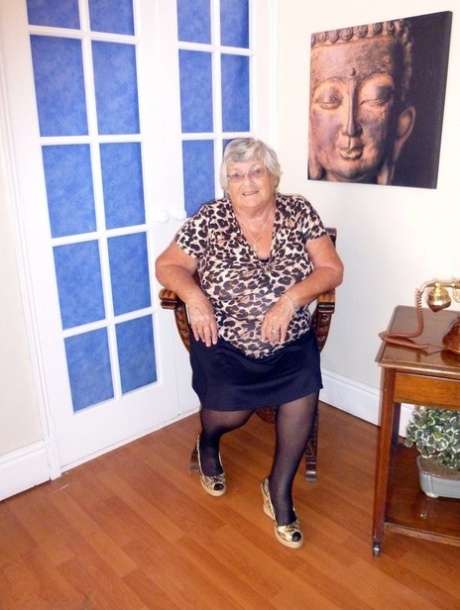 Horny old Grandma Libby with big saggy tits in cupless bra licks her nipples 84316916