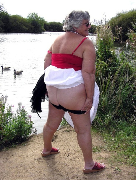 Obese amateur Grandma Libby exposes her boobs on a public walking trail 36104144