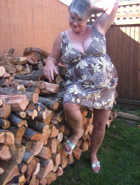 Brazen older granny strips off by the wood pile to show off BBW tits & big ass 70213770