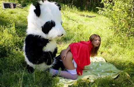 Teen girl Madelyn gets banged by a Panda in Little Red Riding Hood attire 40014207