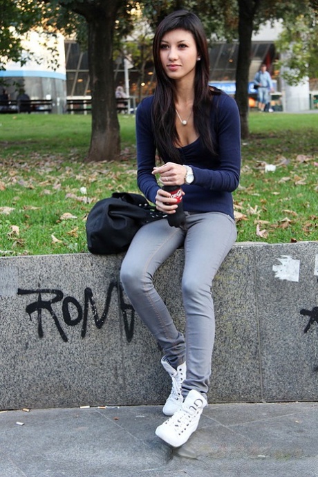 Thin brunette Moni flashes her tits before fucking in public sphere 99288542