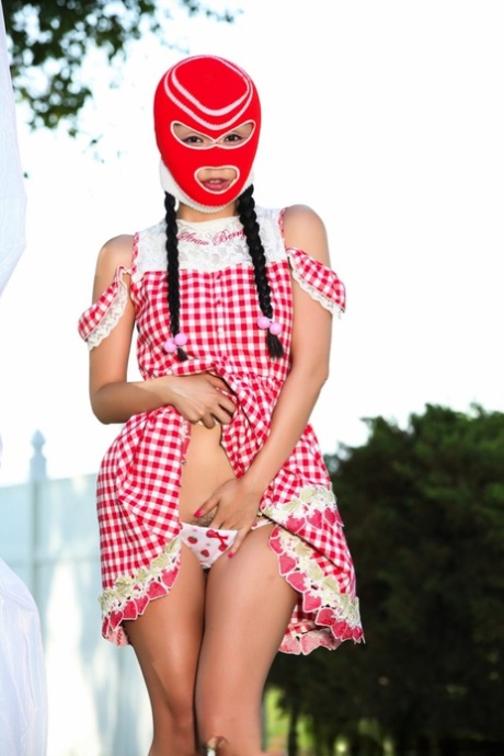 Cute girl Marica Hase exposes her bush and ass while wearing a ski mask 81069281