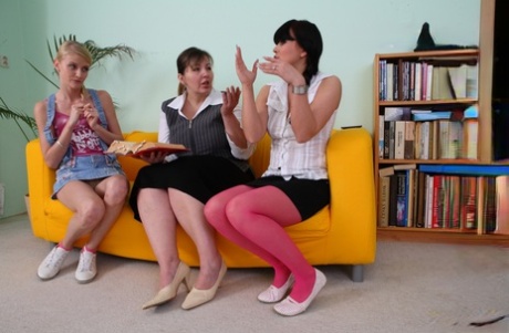 Chubby mature teacher introduces two young girls to lesbian sex 80013547