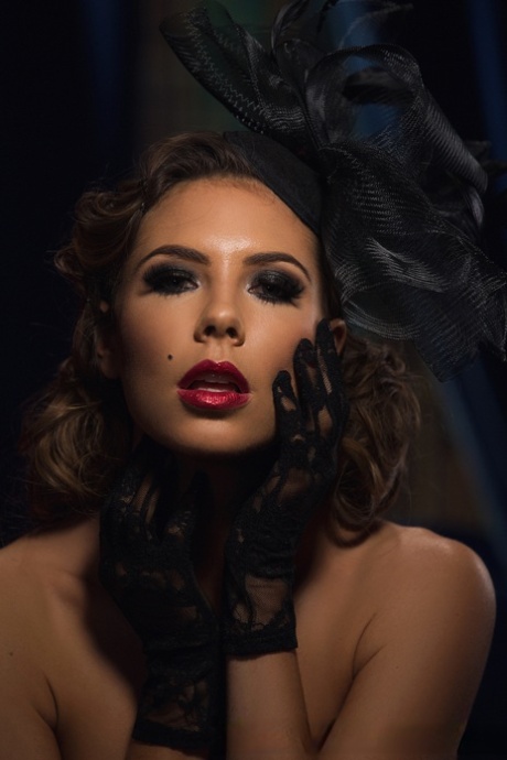 Centerfold girl Gia Ramey Gay hits upon great poses in lace gloves and hosiery 90208696