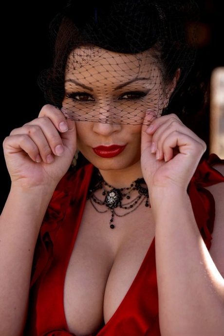 Brunette beauty Aria Giovanni releases her big tits and snatch from a red gown 46751466