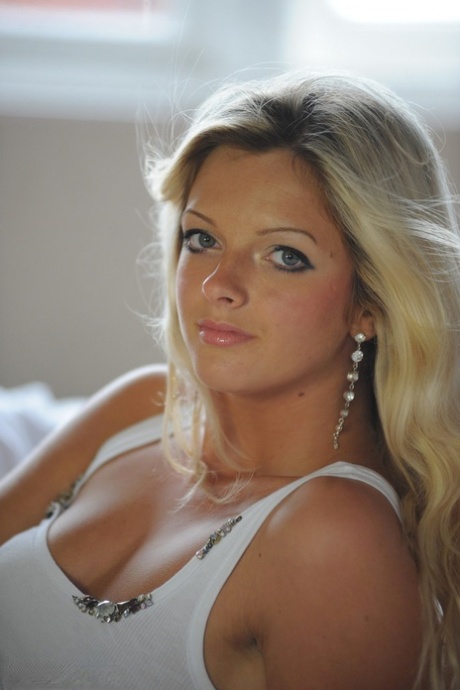 Blonde model Zuzia shows her natural tits in white cotton panties 65494850