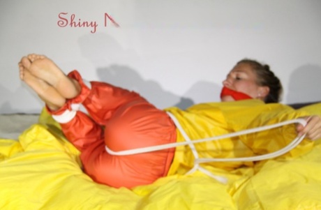 White girl works free of her bindings before falling asleep in nylon clothing 69301520