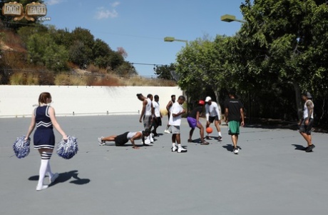 White cheerleader Arietta Adams gets gangbanged by black basketball players 10578835