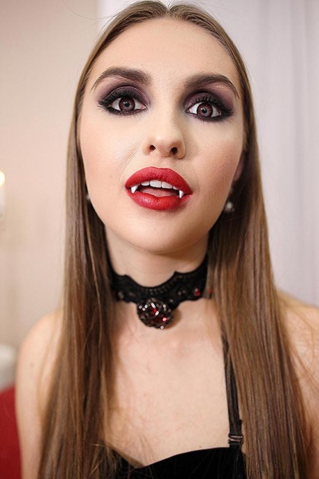 Goth girl Lena Reif sits atop her guy's dick after seducing him with her fangs 53125397