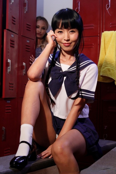 Fit blonde Claudia Valentine entices a Japanese teen into lesbian sex 45759245