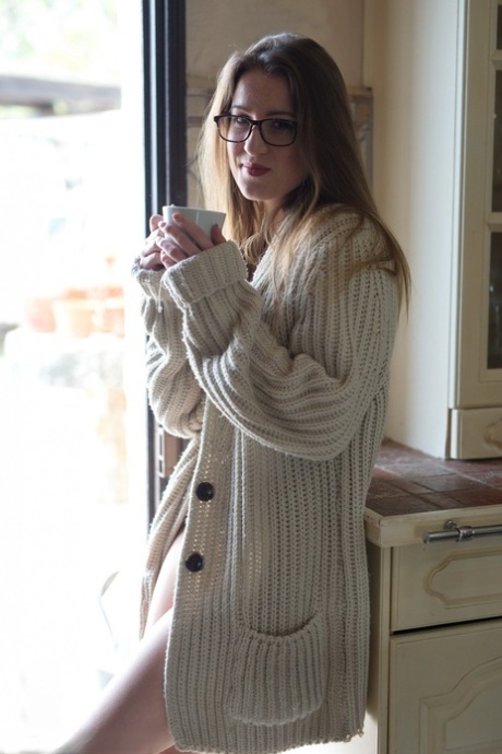British model Scarlot Rose bares her boobs in glasses over breakfast 13369507