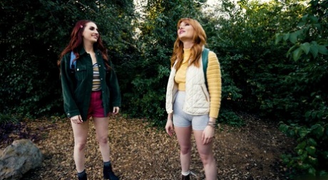 Redheads Aria Carson & Lacy Lennon have lesbian sex while camping in the woods 90929825