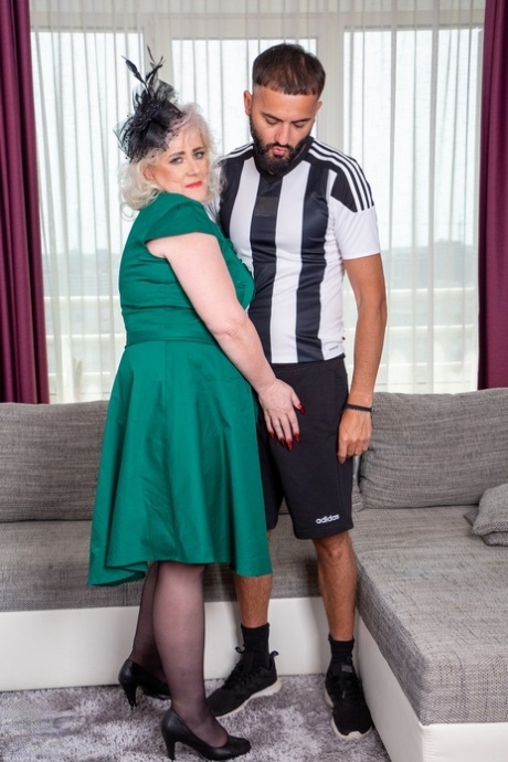 Platinum blonde granny Pure Vicky has sex with a younger man in stockings 95150288