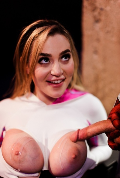 Blake Blossom takes a cumshot on her tits during sex with a superhero 15919526