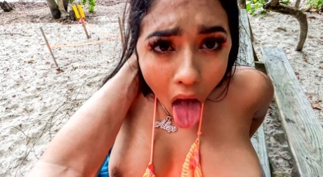 Latina teen Serena Santos sports a creampie after familial sex at the beach 45200466