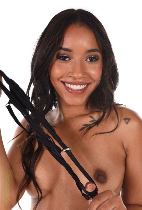 Hot Afro Latina chick Linda Baker takes off her lingerie before sex toy play 38121139
