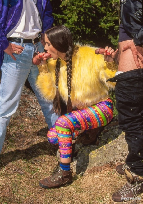 Brunette girl Melory does a double penetration while hiking in the Alps 82379539