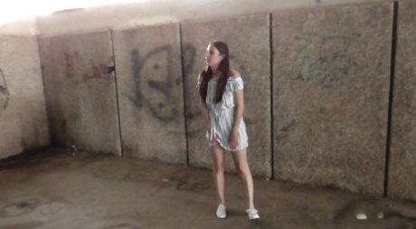 Caucasian girl Antonia Sainz takes a badly needed pee in a parking garage 83917722