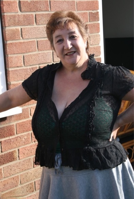 Older UK fatty Kinky Carol strips to lingerie and pantyhose outside her house 64520910