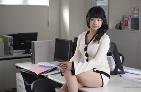 Cute Japanese secretary Yuzuki strips to her ankle strap heels at work 23437021