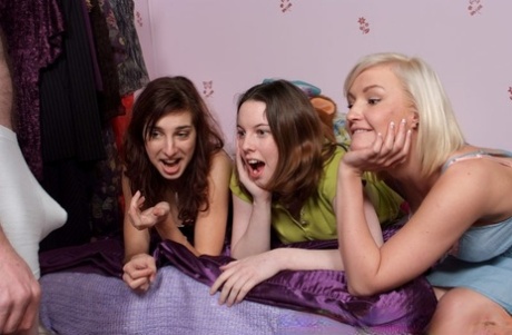 Three British girls give CFNM blowjobs during the course of a sleepover 17092185