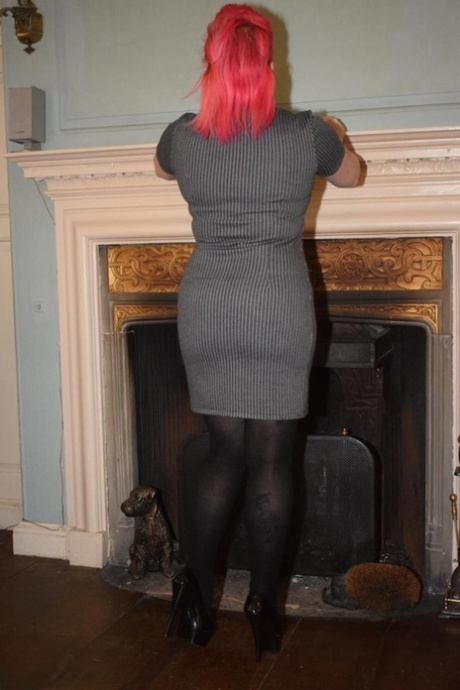 Thick middle-aged redhead strips to crotchless pantyhose during solo action 66897964