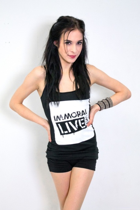 Skinny teen Aiden Ashley strips to her socks before adorning cosplay clothing 57512582