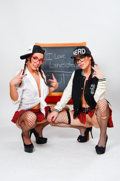 Schoolgirls Shana Lane & Roxy Lane get naked in mesh stockings and glasses 35719059