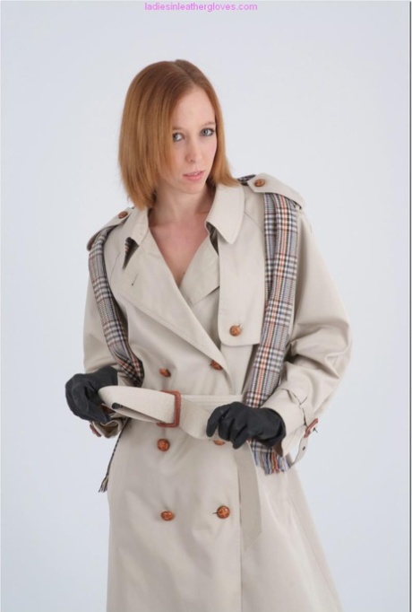 Natural redhead models in gloves and lingerie after removing top coat 34376578