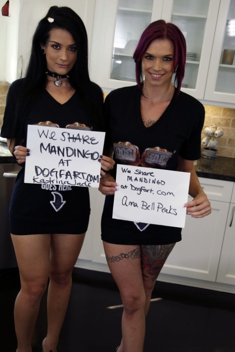 Tattooed sluts Katrina Jade and Anna Bell Peaks share a big black monster cock 52513591