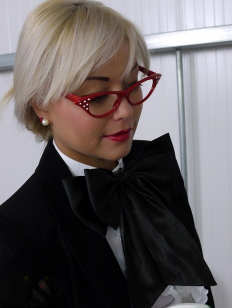 Nerdy Asian model Petra Lily So strips down to her nylons and garters 87724457