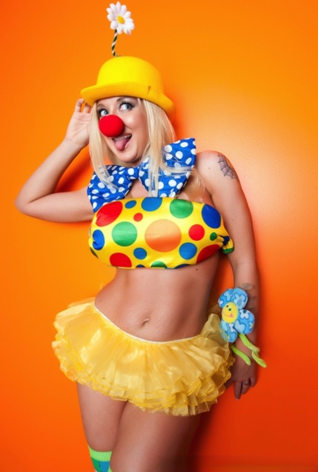 Hot cosplay MILF Leya Falcon in clown costume fondling her huge big tits 89774972