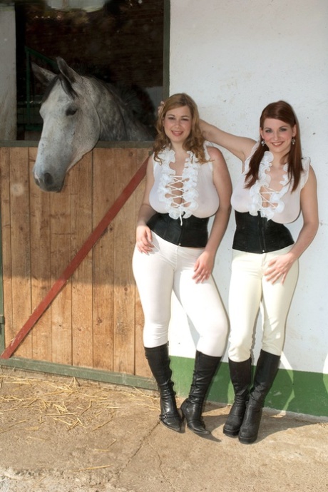 Big titted dykes Christy Marks & Terry Nova wear riding attire at horse farm 80937420