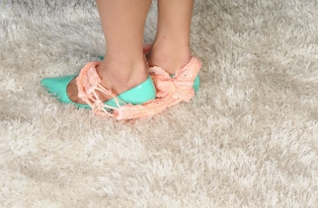 Tiny Latina spinner Ava Mendes posing with pink panties around ankles 25231185