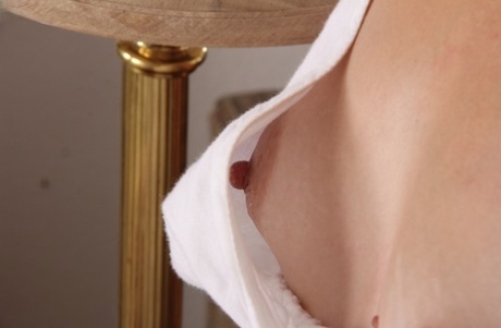 Mature brunette Sharee Jones bending over desk and flashing hairy twat 33901634