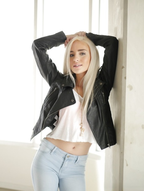 Blonde teen babe Naomi Woods pulling jeans down over ass and legs 83247971