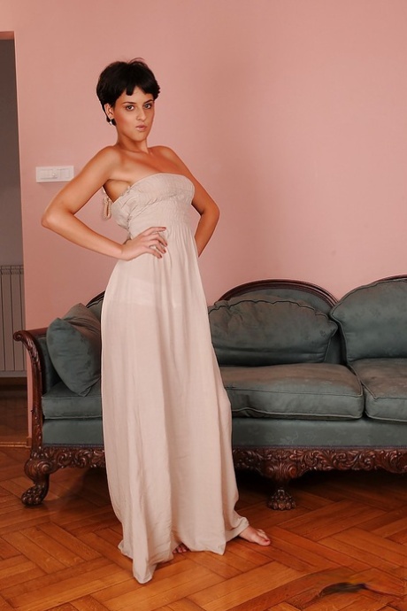 Lustful teen Mira Shine stripping off her dress and panties 89591089